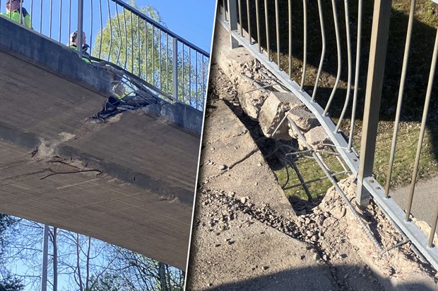 Kranbil kolliderade med bron vid Kvarnbadet Kranbil kolliderade med bron vid Kvarnbadet